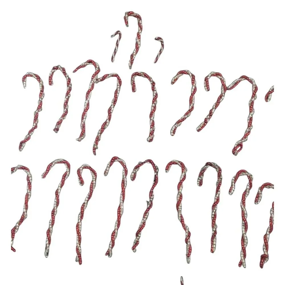 vintage Red & Clear Beaded Candy Cane Christmas Ornaments Set Of 20 Handcrafted‎
